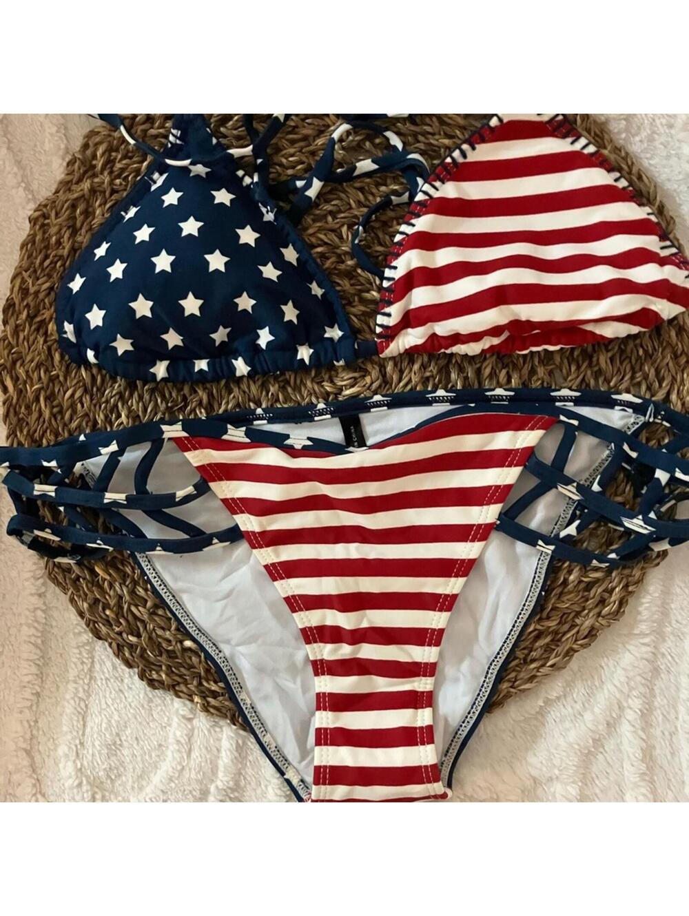 NWT PS Erin Wass0n Patriotic USA Flag Bikini Set